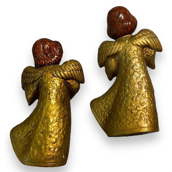 2 Vintage Christmas Angels  9"  Figurines Taiwan Gold Gowns Musical Instruments - Picture 3 of 14
